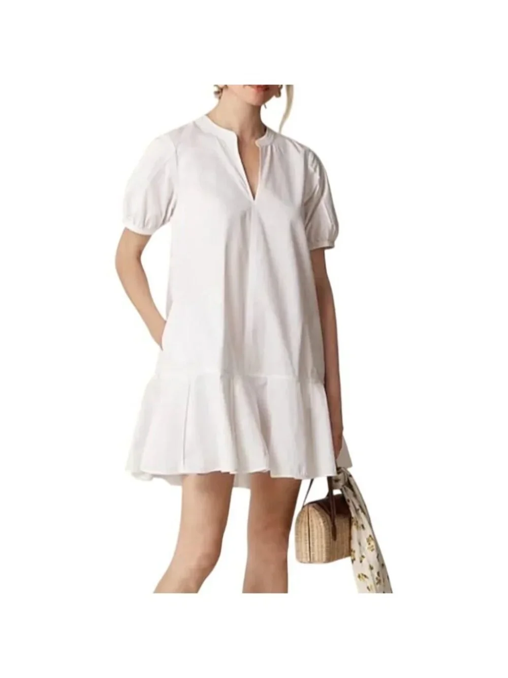 NWT J.Crew Delilah Dress in Cotton Poplin XXL White Short Sleeve Summer Mini 2XL